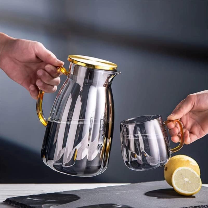 Set Carafa cu Maner si Capac 1600ml + 2 Pahare 350ml Sticla Borosilicat Rezistenta la Zgarieturi si Temperaturi Ridicate Bauturi Calde si Reci Dimensiuni Carafa 20, 5x12cm Capac 9cm Pahare 9x7, 5cm Ambalaj Cadou Elegant