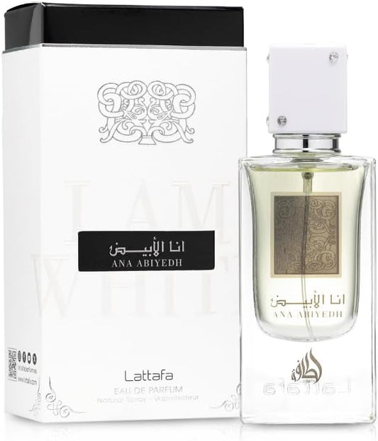 Lattafa Ana Abiyedh Eau de Parfum 60 ml Unisex | Parfum fructat dulce cu bergamota, vanilie, para, mosc si ambra uscata