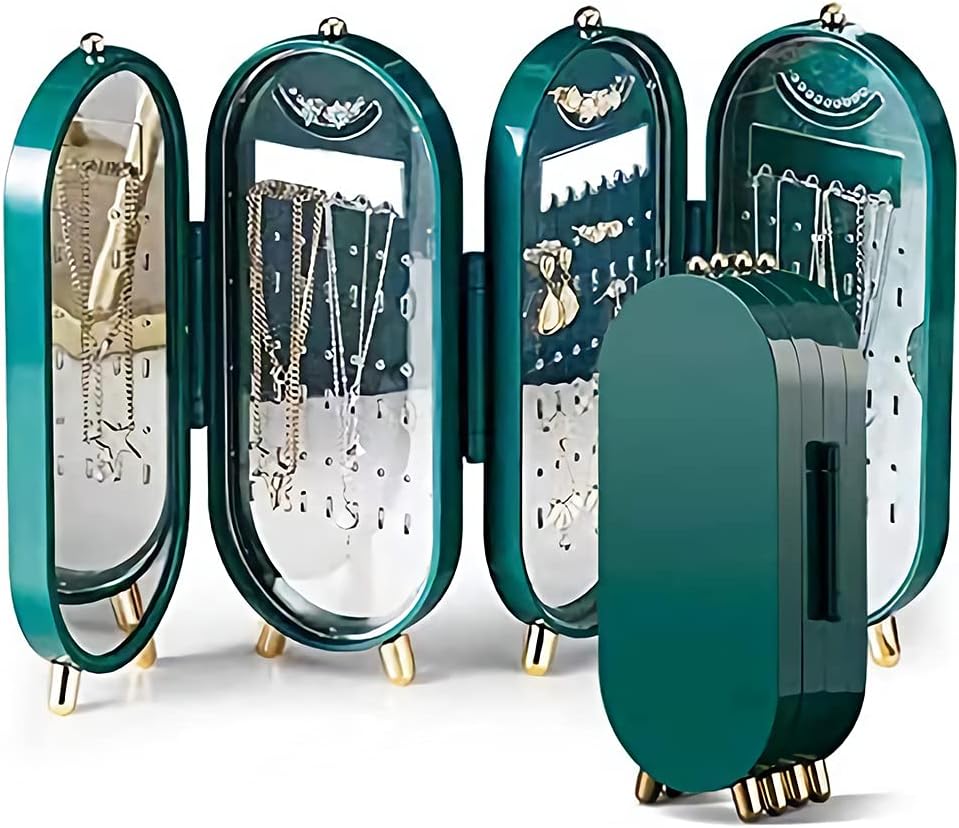 Suport pentru Bijuterii Pliabil cu Oglinda Cu o Capacitate de 153 de produse