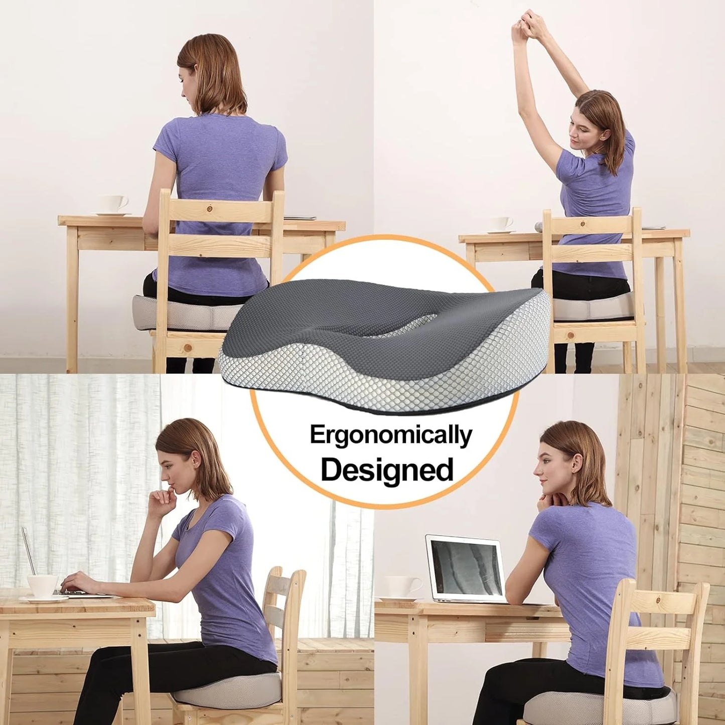 Perna cu suport ortopedic Coccis cu spuma din memorie, husa detasabila si lavabila, Gri