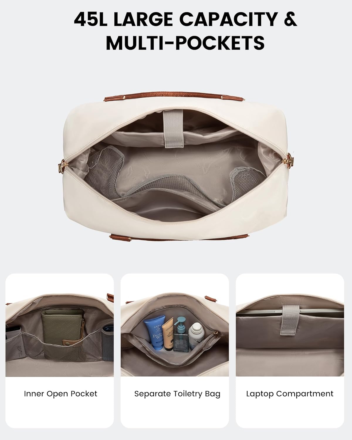 Geanta de voiaj pentru femei, impermeabila, cu 2 compartimente + gentuta cosmetice, 45L, Gri