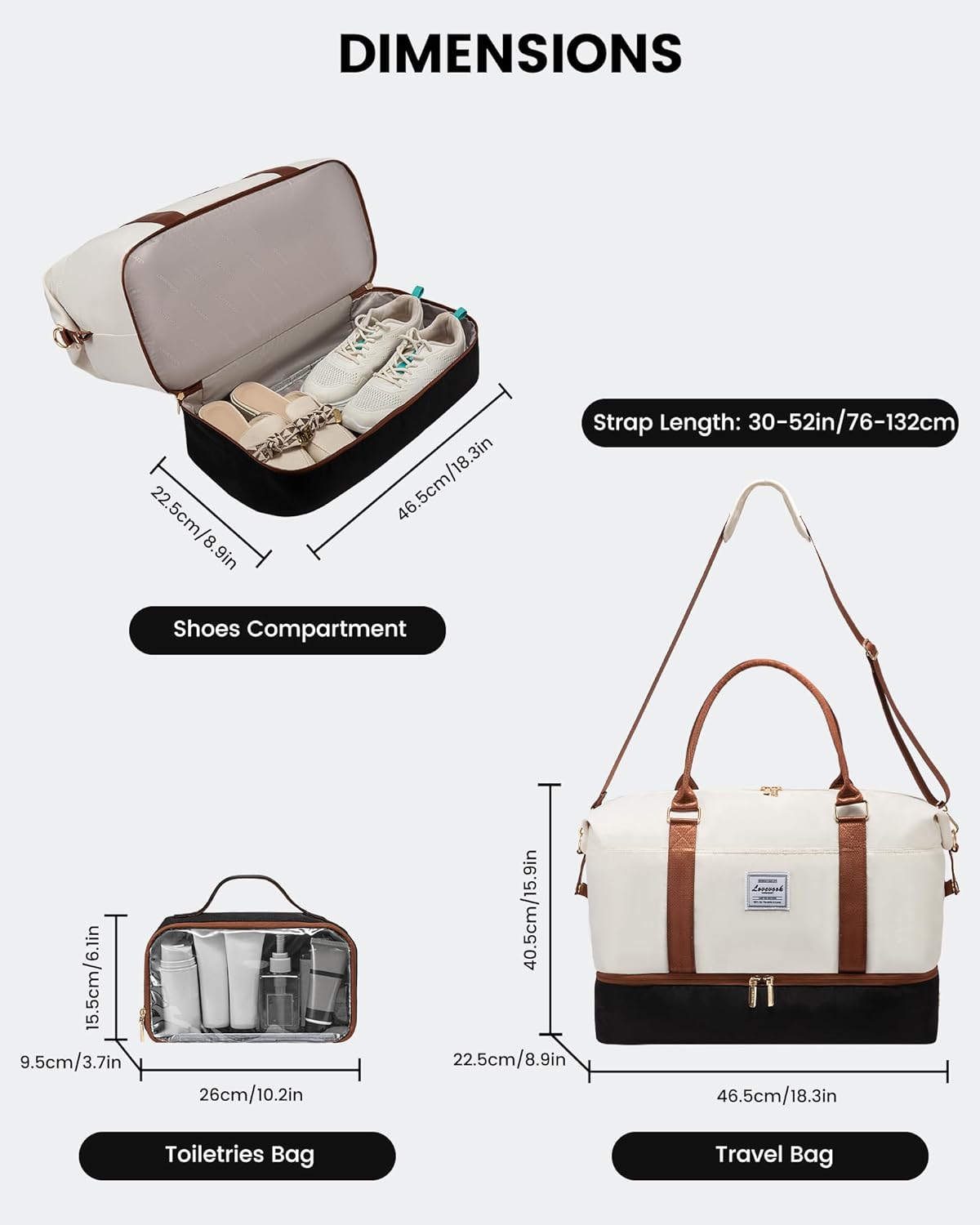 Geanta de voiaj pentru femei, impermeabila, cu 2 compartimente + gentuta cosmetice, 45L, Gri