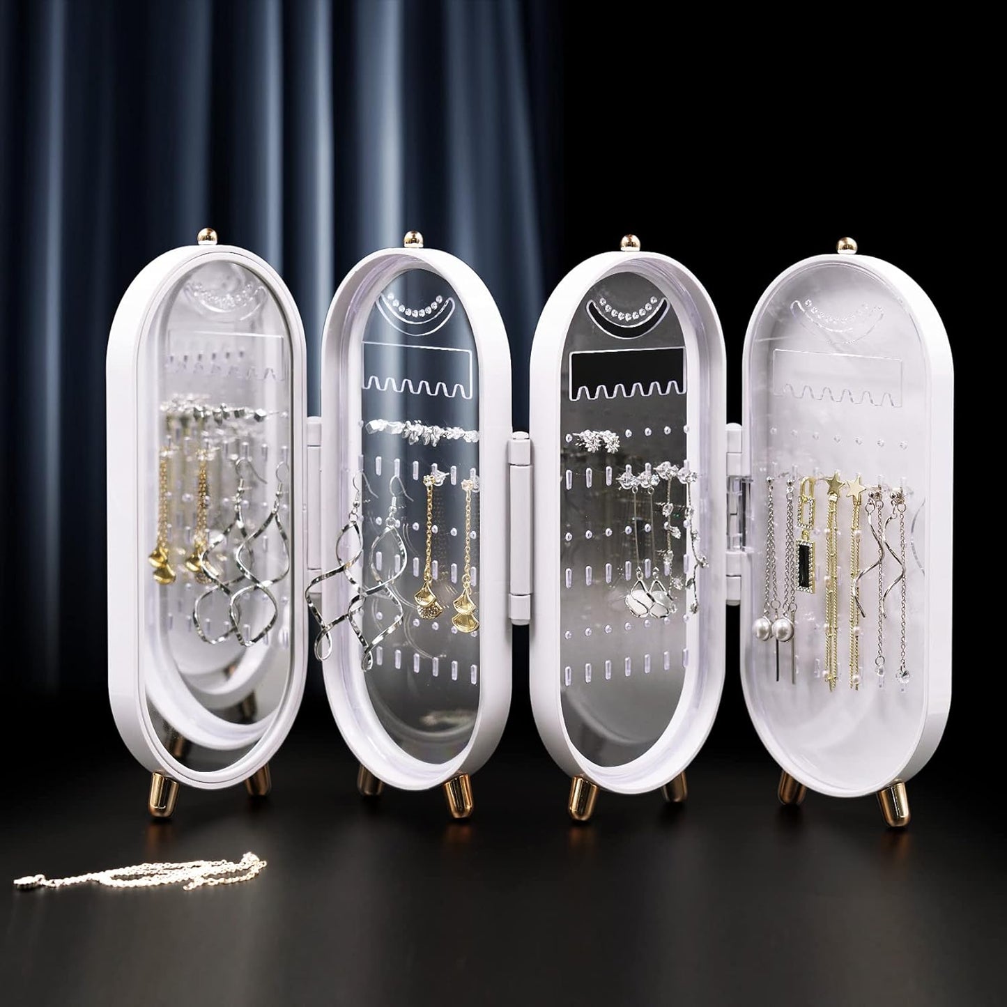 Suport pentru Bijuterii Pliabil cu Oglinda Cu o Capacitate de 153 de produse