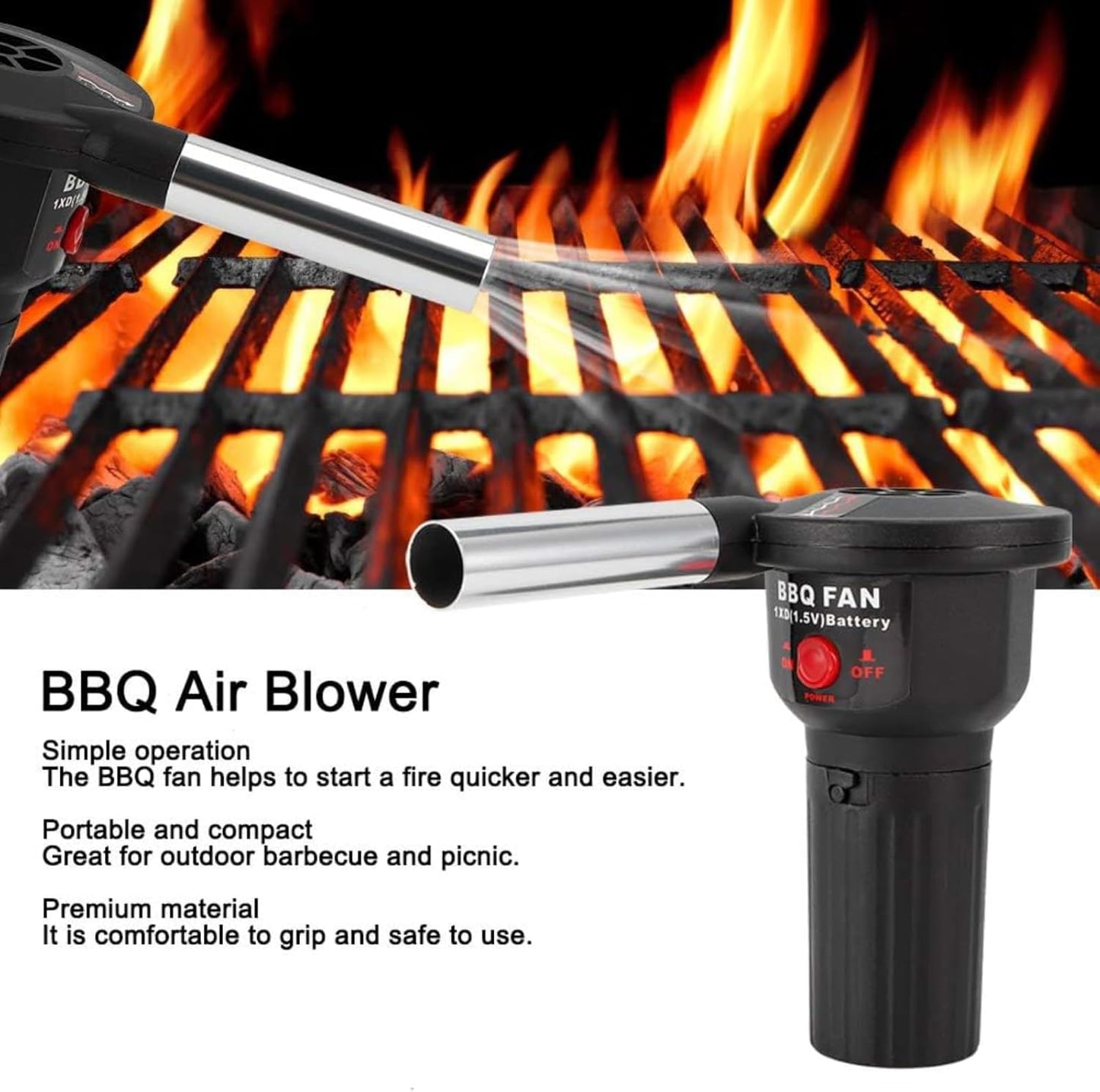 Set Gratar Portabil Tip Valiza + Suflanta Electrica pentru Aprindere, Ideal pentru Camping BBQ, Pliabil 35x27x23 cm