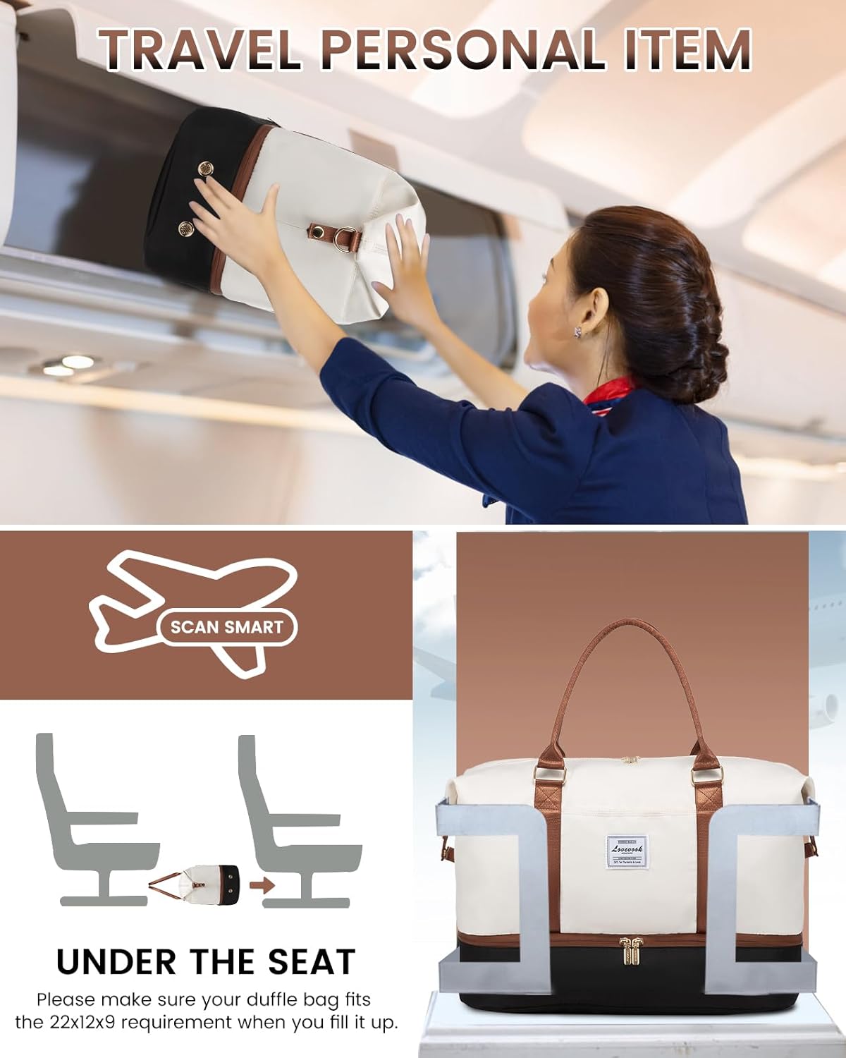 Geanta de voiaj pentru femei, impermeabila, cu 2 compartimente + gentuta cosmetice, 45L, Gri