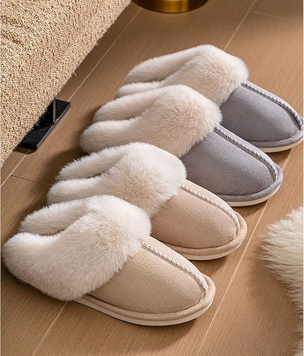 Papuci de casa cu talpa antiderapanta , Material pufos si calduros