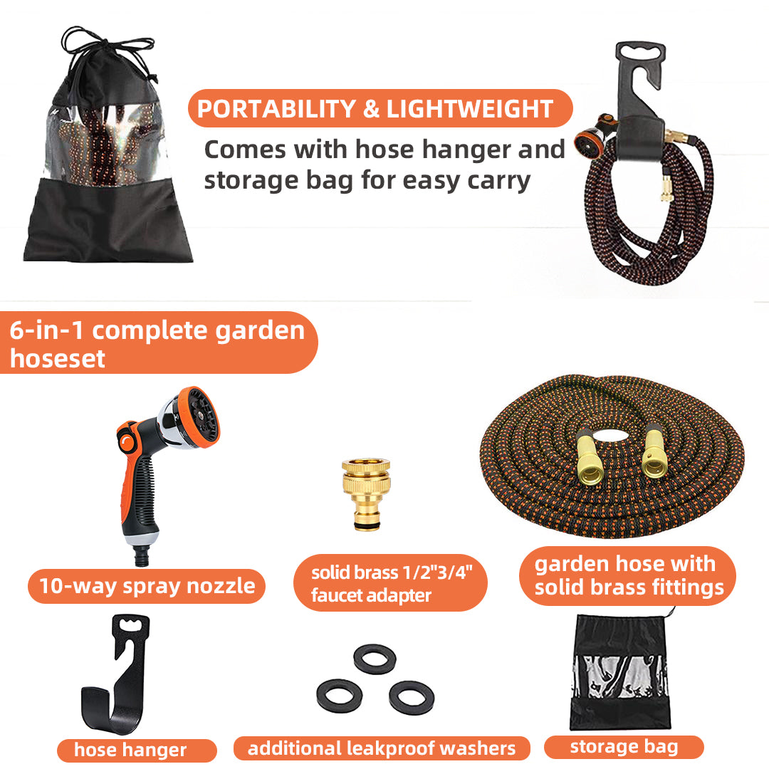 Furtun Gradina Extensibil 5m-15m, Latex 3 Straturi, Conectori Alama, Duza 10 Functii, Rezistent la Presiune 3-12 Bari