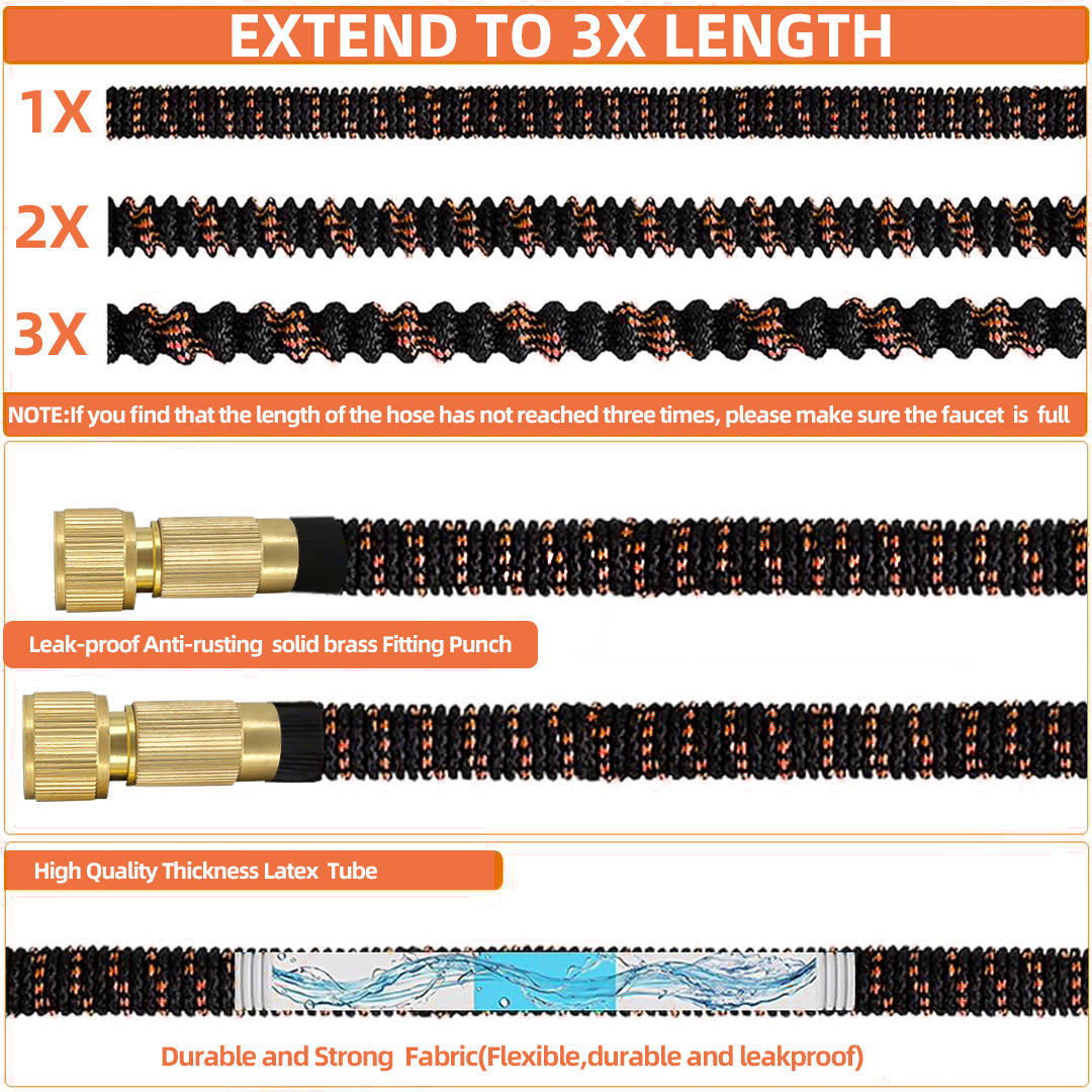 Furtun Gradina Extensibil 5m-15m, Latex 3 Straturi, Conectori Alama, Duza 10 Functii, Rezistent la Presiune 3-12 Bari