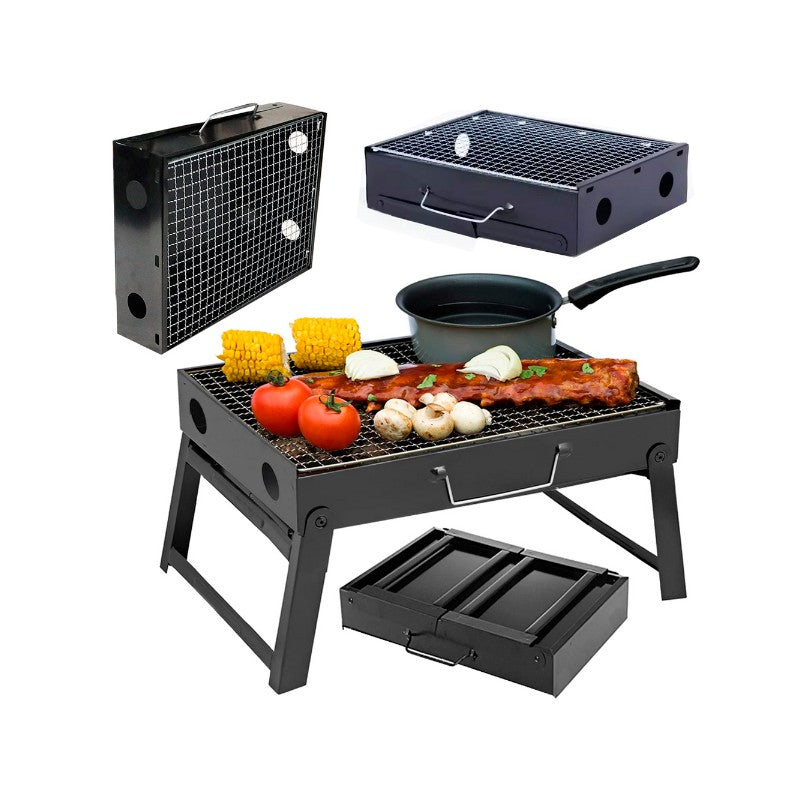 Set Gratar Portabil Tip Valiza + Suflanta Electrica pentru Aprindere, Ideal pentru Camping BBQ, Pliabil 35x27x23 cm