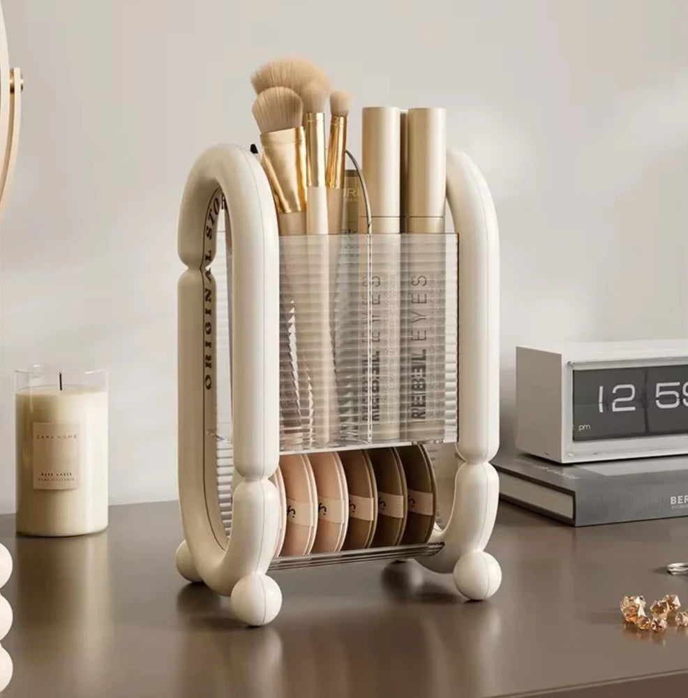 Suport / Organizator Vertical pe 2 nivele pentru Pensule Machiaj Creioane Cosmetice Rimeluri si Pudre