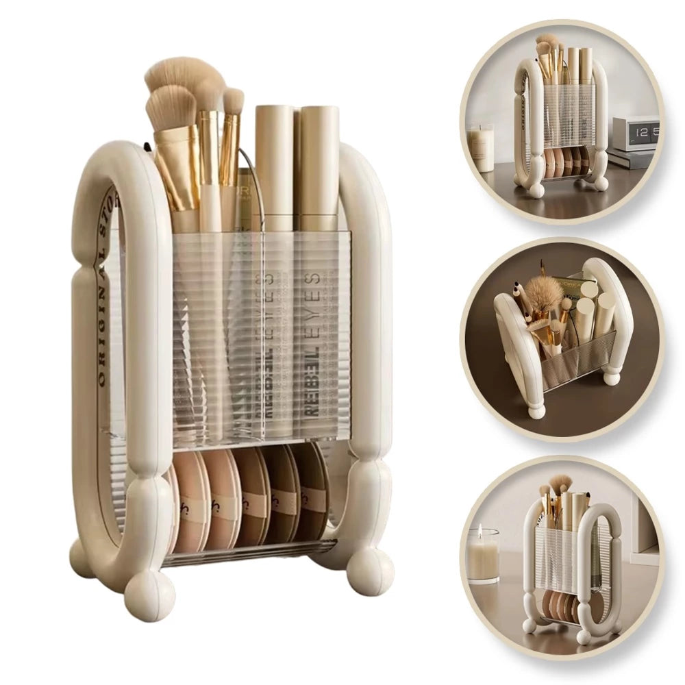 Suport / Organizator Vertical pe 2 nivele pentru Pensule Machiaj Creioane Cosmetice Rimeluri si Pudre