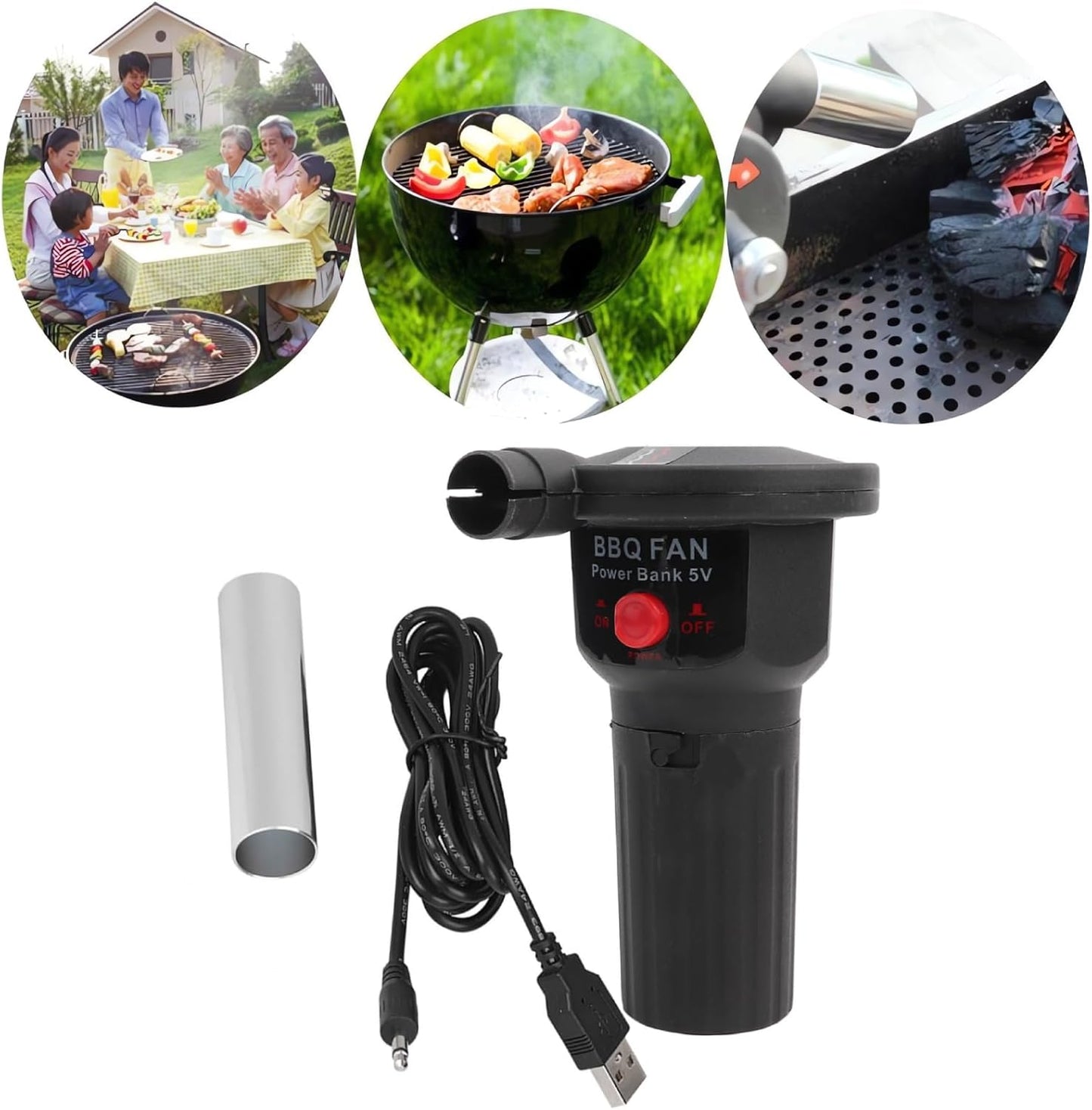Set Gratar Portabil Tip Valiza + Suflanta Electrica pentru Aprindere, Ideal pentru Camping BBQ, Pliabil 35x27x23 cm