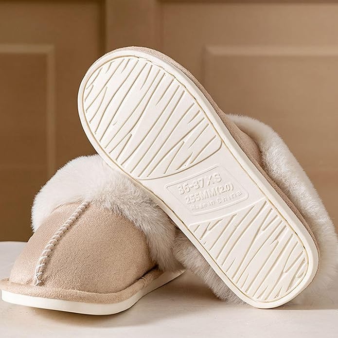 Papuci de casa cu talpa antiderapanta , Material pufos si calduros