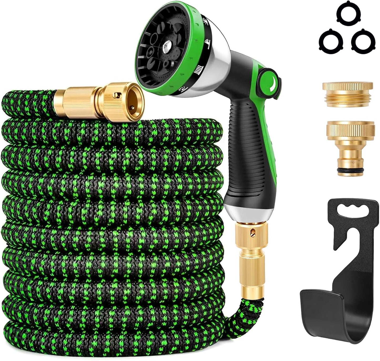 Furtun Gradina Extensibil 5m-15m, Latex 3 Straturi, Conectori Alama, Duza 10 Functii, Rezistent la Presiune 3-12 Bari