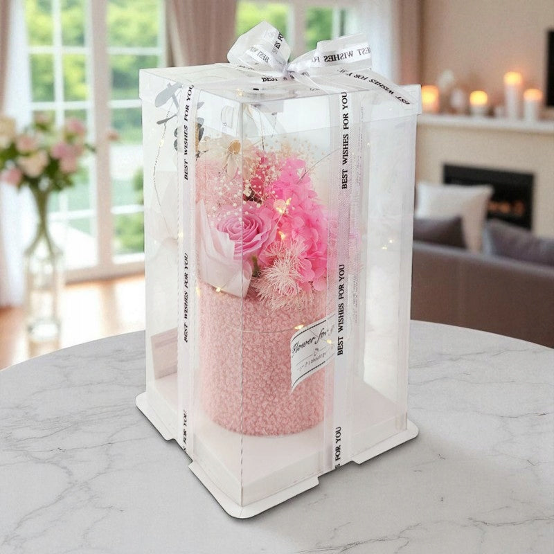 Buchet de flori din sapun parfumate lumina LED in 3 moduri cutie decorativa eleganta 28x18x10cm auto-asamblare Cadou romantic pentru femei, mame, bunici sau pentru orice ocazie