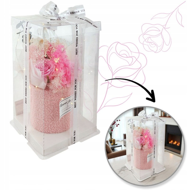 Buchet de flori din sapun parfumate lumina LED in 3 moduri cutie decorativa eleganta 28x18x10cm auto-asamblare Cadou romantic pentru femei, mame, bunici sau pentru orice ocazie