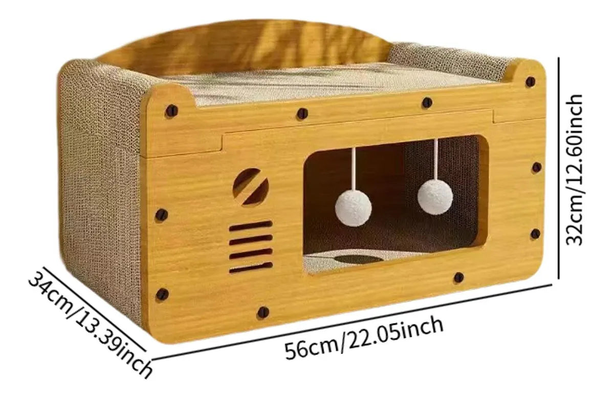 Pat pentru pisici din carton ondulat tip sisal pe 2 Nivele, 56x30x30 cm, Maro