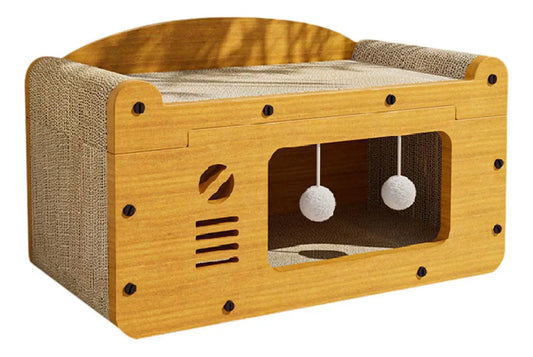 Pat pentru pisici din carton ondulat tip sisal pe 2 Nivele, 56x30x30 cm, Maro