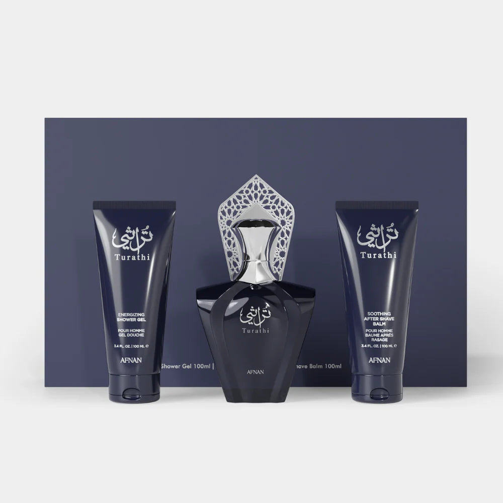 Lattafa Turathi Blue Premium Set Cadou pentru Barbati – Apa de Parfum 90ml + Gel de dus 100ml + After Shave 100ml