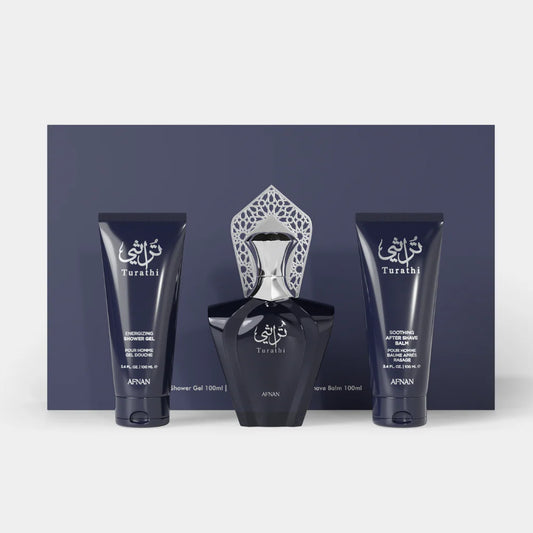 Lattafa Turathi Blue Premium Set Cadou pentru Barbati – Apa de Parfum 90ml + Gel de dus 100ml + After Shave 100ml