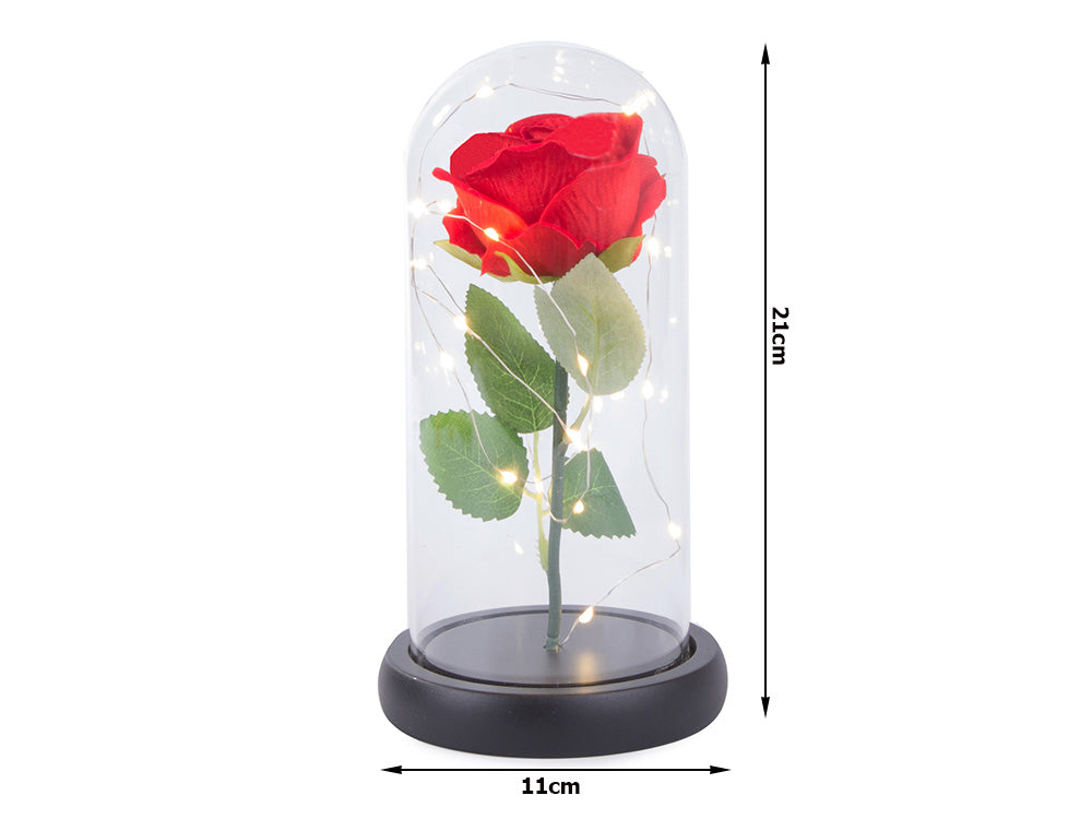 Trandafir Etern in cupola de sticla cu lumini LED  , Decor pentru Camera, Atmosfera Calda, Durabil, Elegant, Baza Lemn, Perfect pentru Mama, Ambalat Premium, Rose of Love